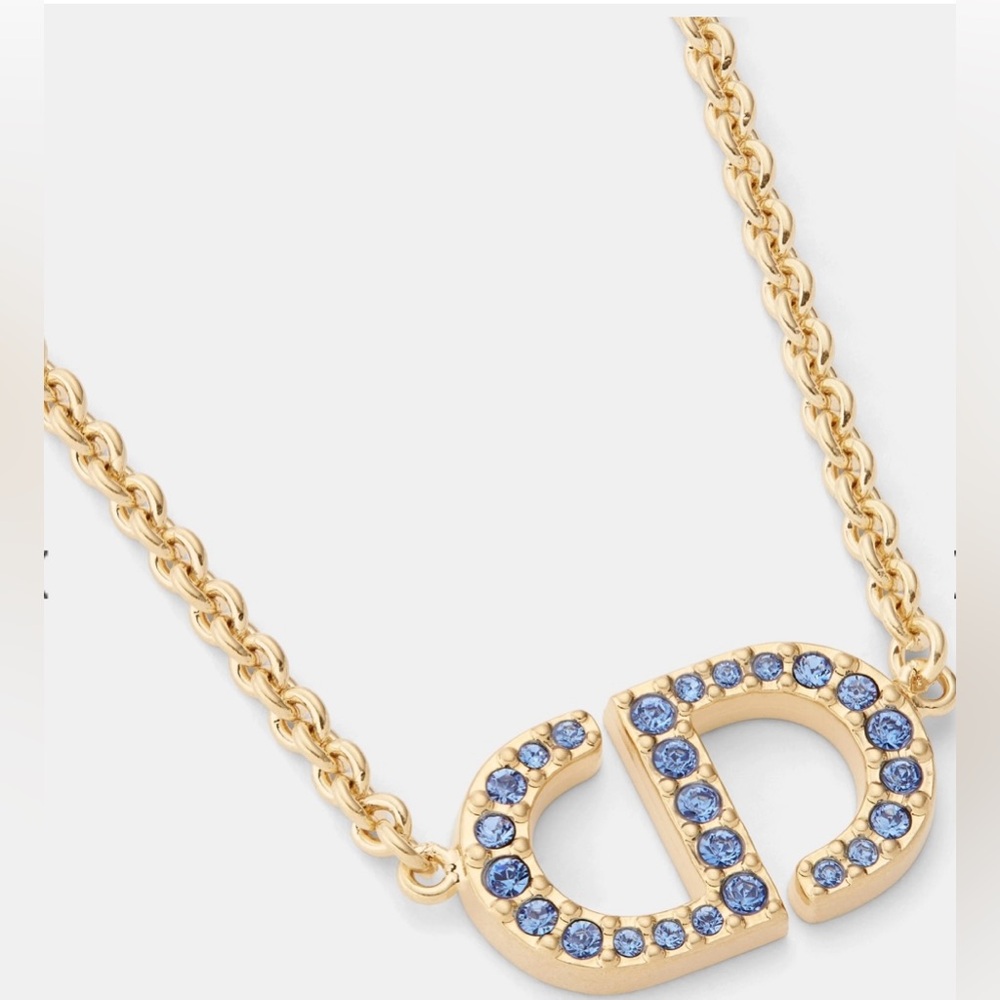 Christian Dior PETIT CD NECKLACE Gold-Finish Metal and Blue Crystals